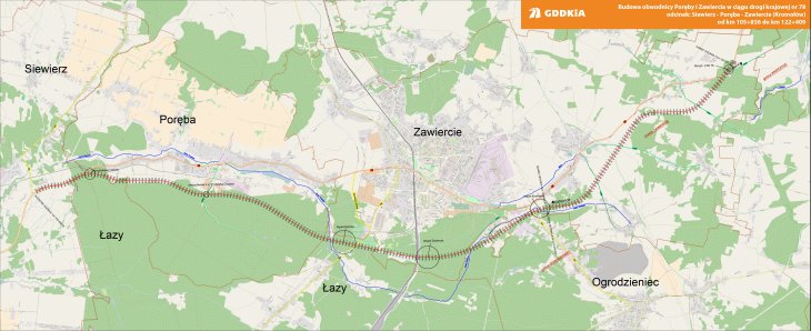 Mapa orientacyjna obwodnicy Poręby i Zawiercia. Źródło: GDDKiA